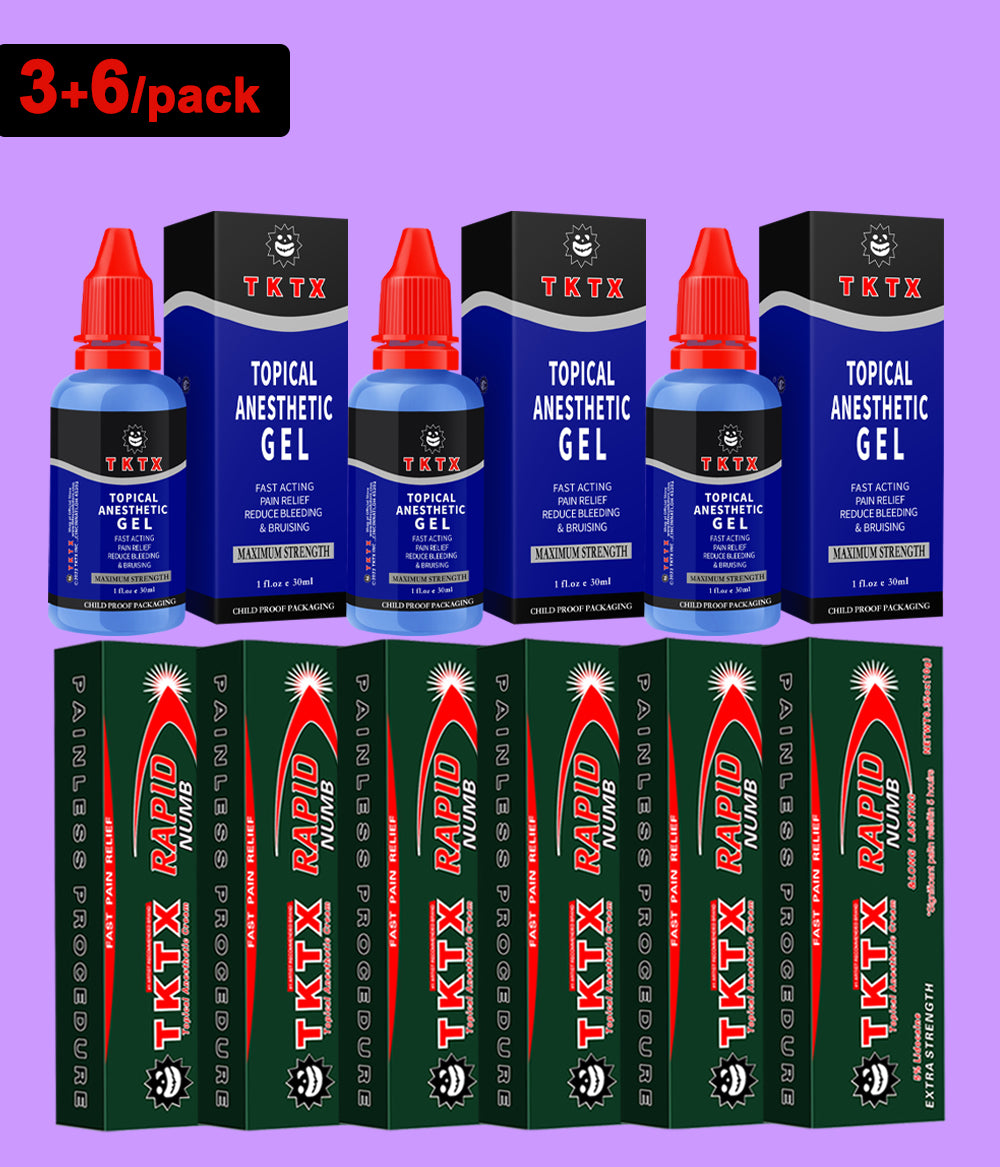 3 Pieces TKTX Gel 1.0 fl.oz/pcs & 6 Pieces TKTX Rapid & Long Lasting 0.35oz/pcs